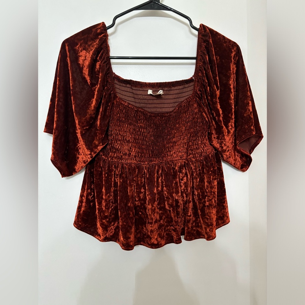 America Eagle Women Velvet Flutter-Sleeve Babydoll Top Size Small Cottagecore
